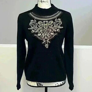 Worthington embroidered velvet applique regency mock neck glam sweater
